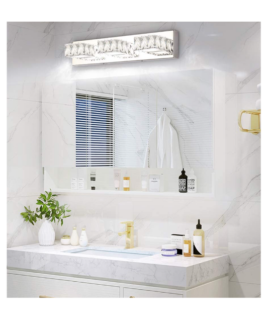 Luxury 3-Light Crystal LED Vanity Light – Chrome Finish