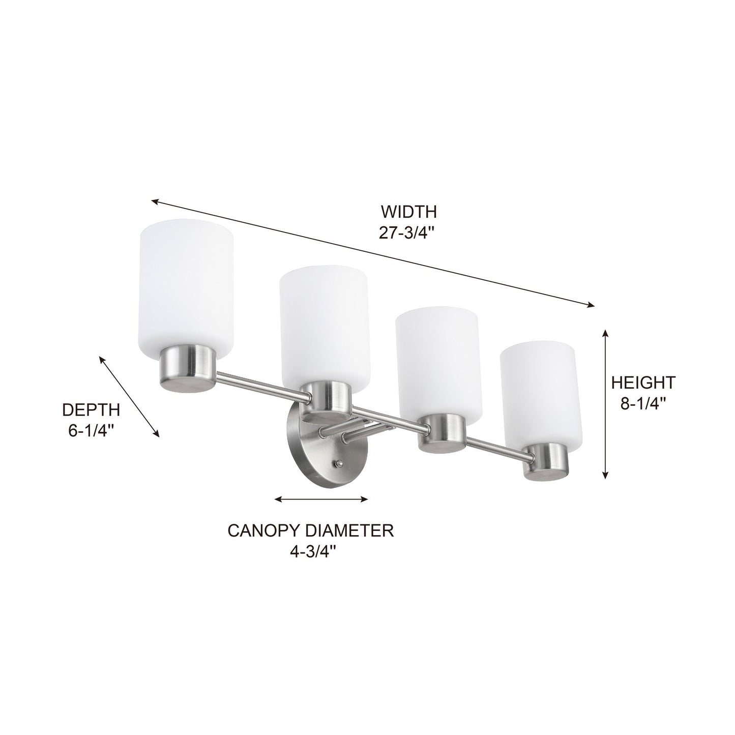 28'' Traditional Brushed Nickel 4-Light Vanity Light with Frosted Glass Shades