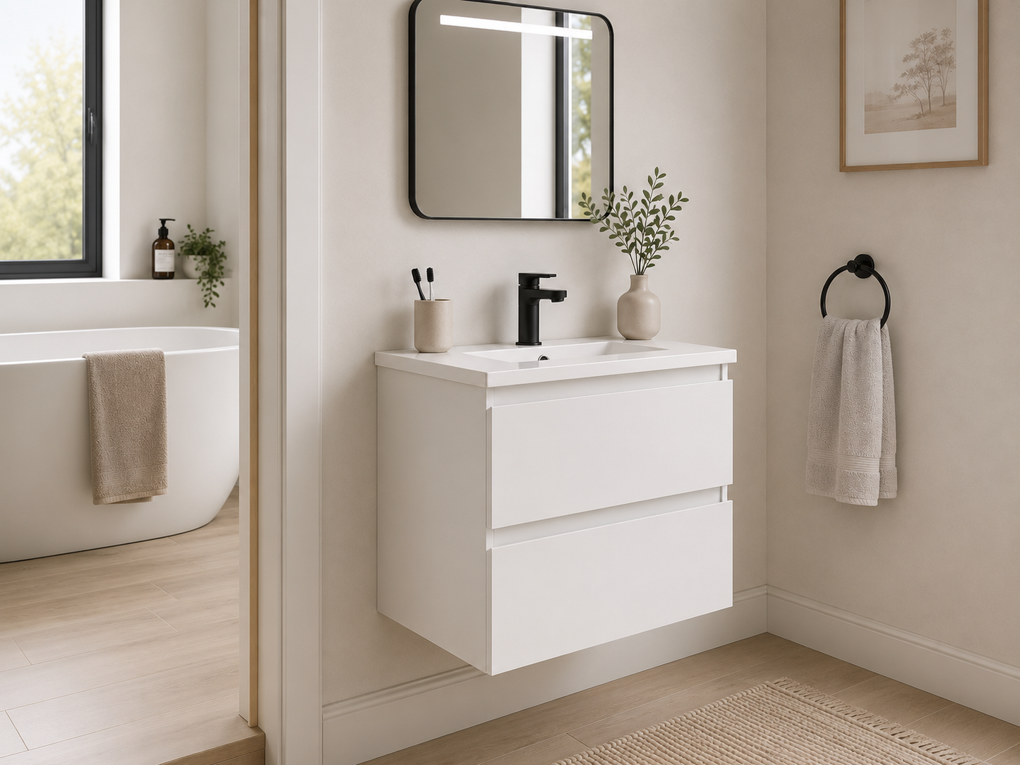 24" HC Series Hanging Vanity With Single Sink and Storage