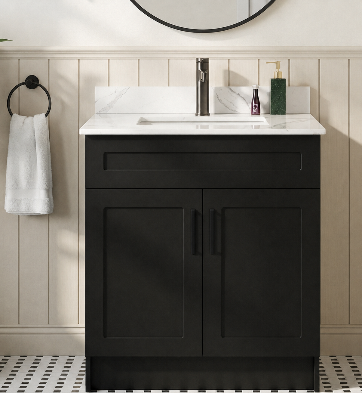 30″ Bathroom Vanity (HDF). Double Doors. Free Standing Bathroom Cabinet