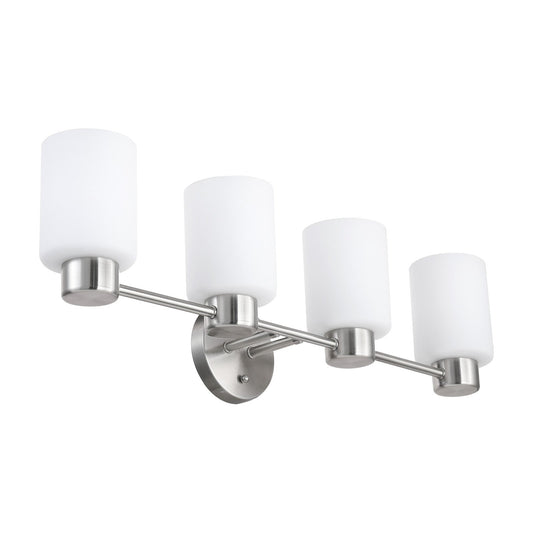 28'' Traditional Brushed Nickel 4-Light Vanity Light with Frosted Glass Shades