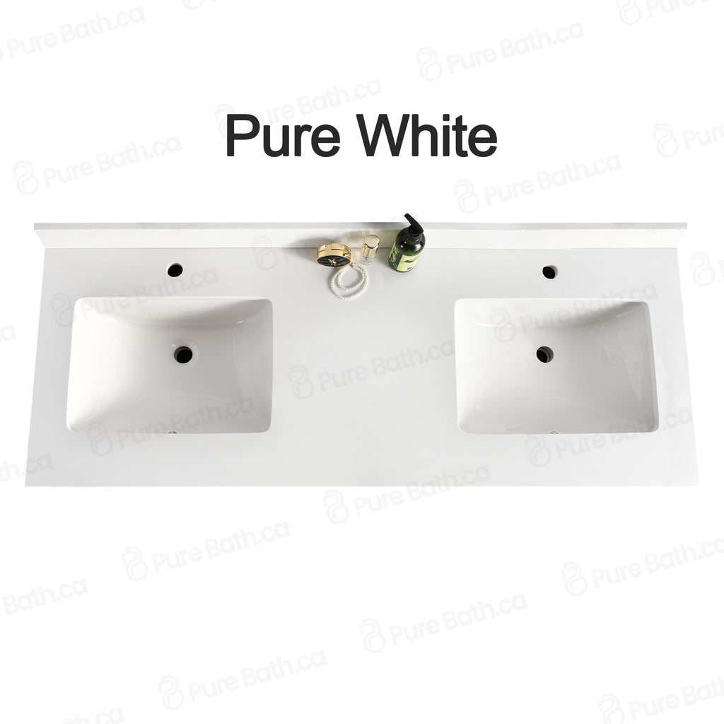 61" x 22.5" Pure White Double Sink Countertop