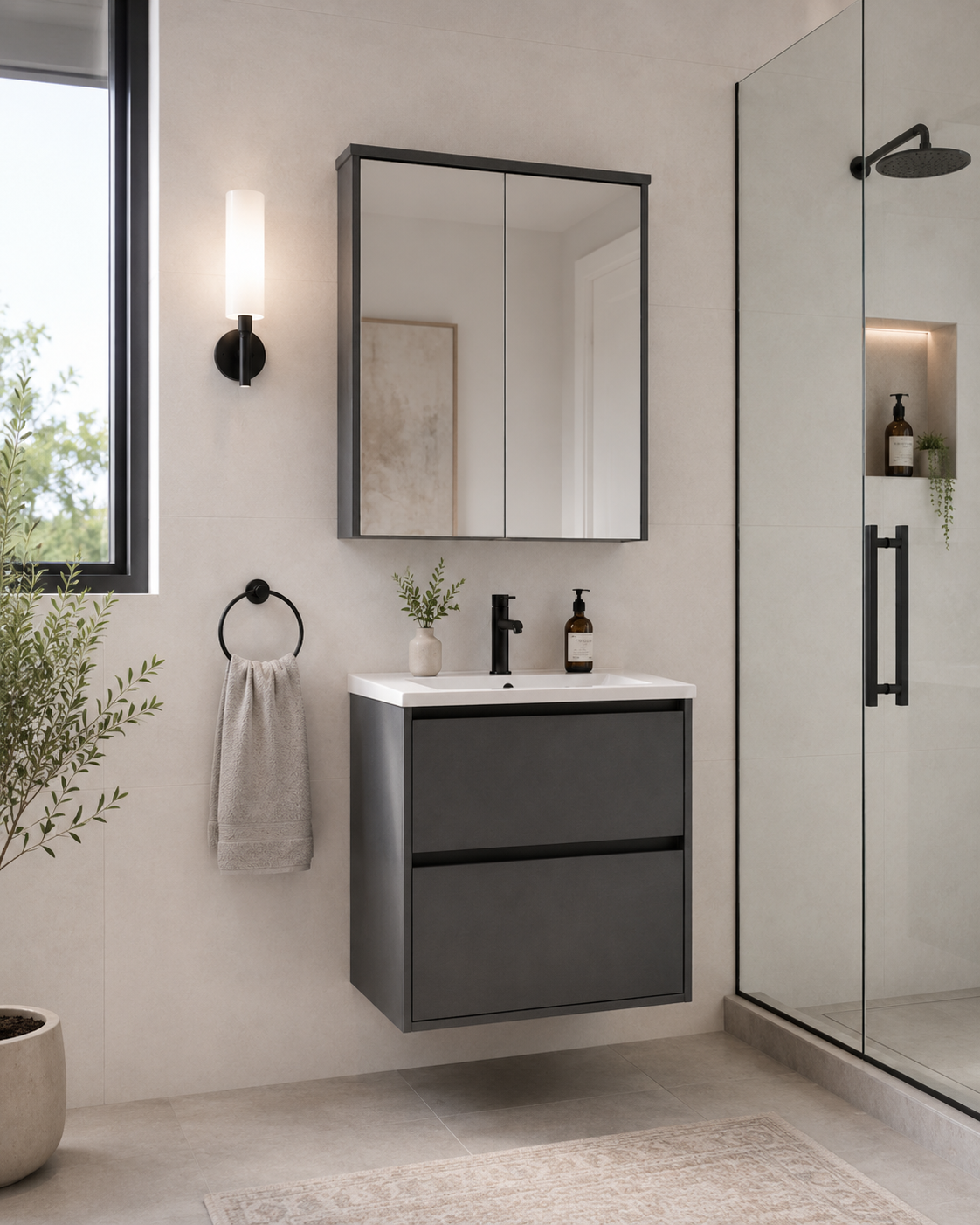 24" HB Series Hanging Vanity With Single Sink and Storage