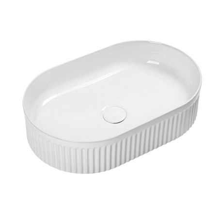 Oval Ceramic Vessel Sink – Fluted Design / White Finish
