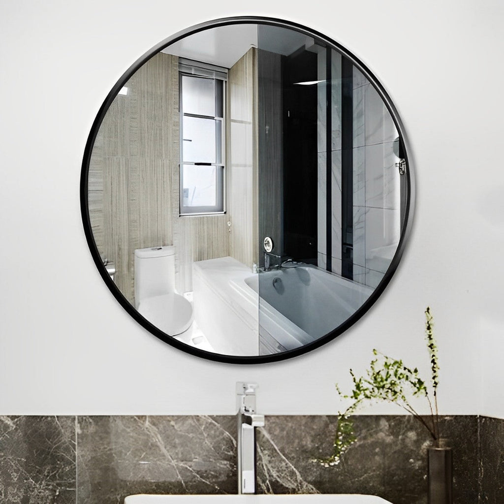 Round Bathroom Mirror / Black Metal Frame 28"x28"