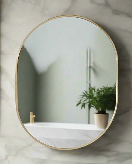 24" Bathroom On-Wall Oval Frame Brass Mirror