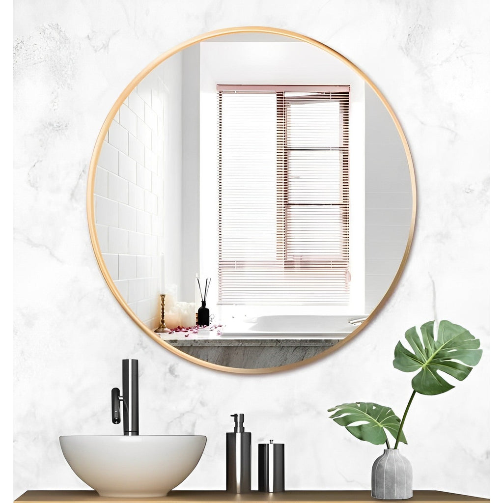 Round Bathroom Mirror / Gold Metal Frame 28"x28"
