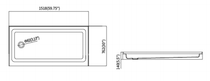 60×30 inch Left Drain Acrylic Shower Base