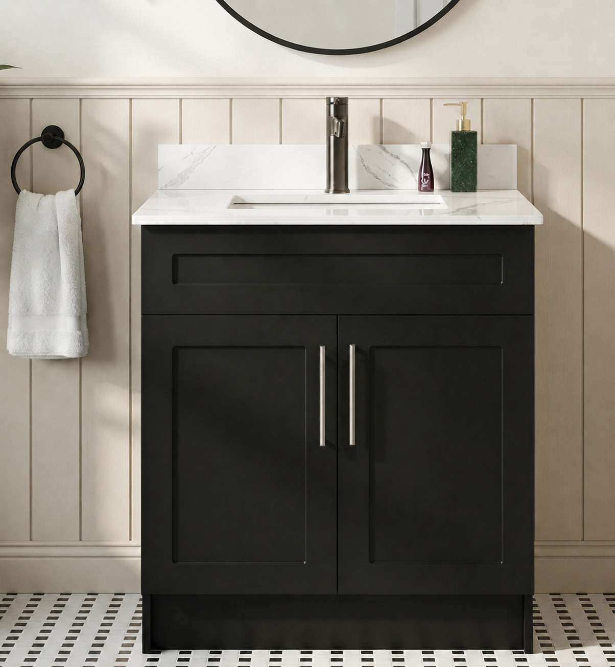 30″ Bathroom Vanity (HDF). Double Doors. Free Standing Bathroom Cabinet