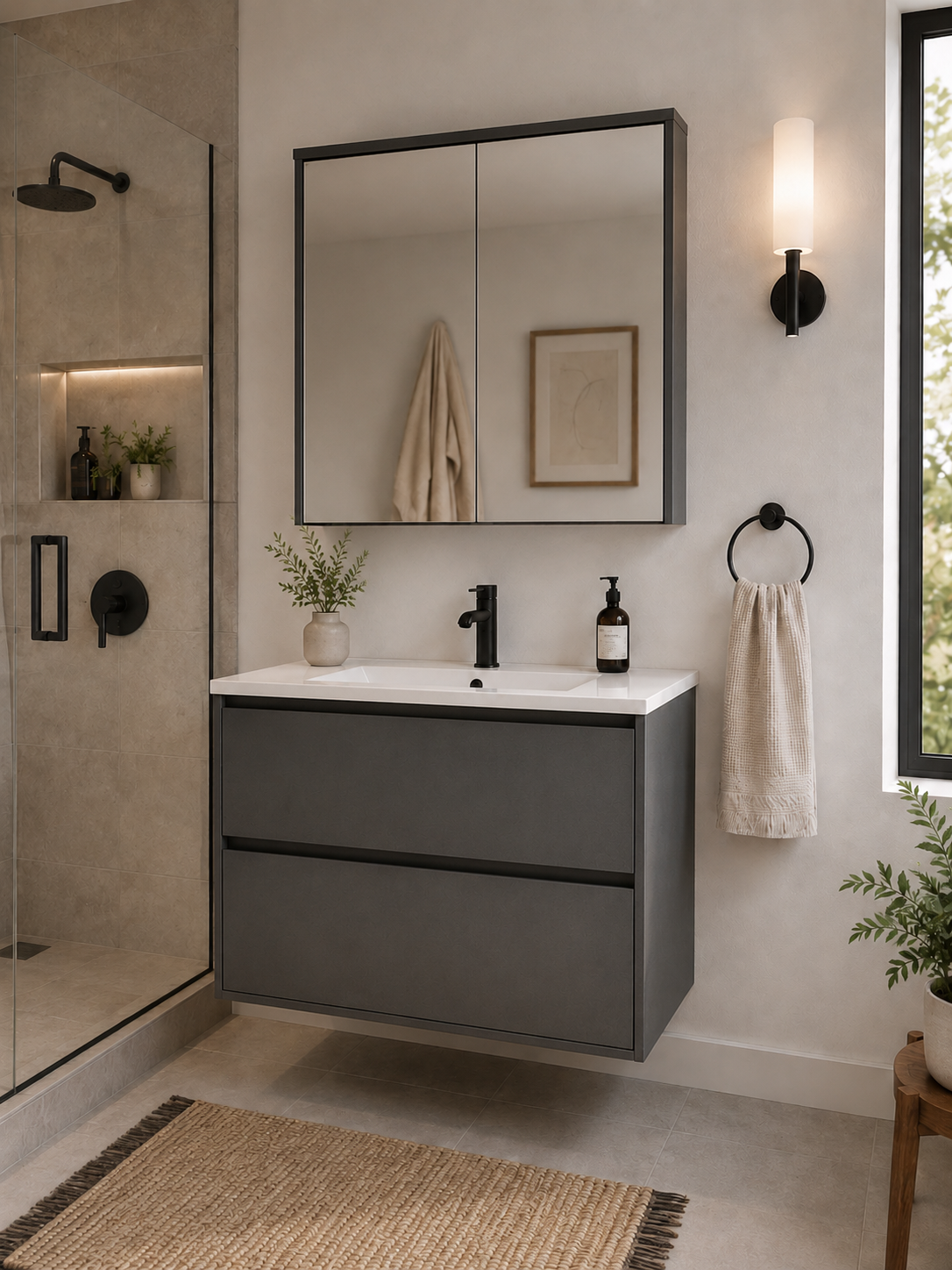 36" HB Series Hanging Vanity With Single Sink and Storage