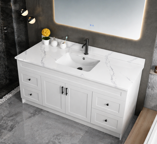 55" x 22.5" White Carrara Single Sink Countertop