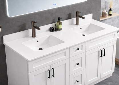 61" x 22.5" Pure White Double Sink Countertop