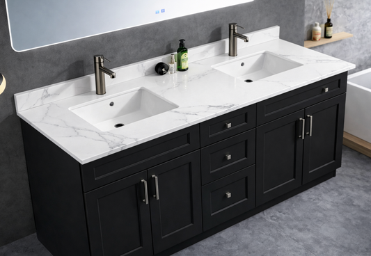 73" x 22.5" White Carrara Double Sink Countertop