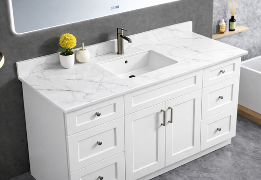 61" x 22.5" White Carrara Single Sink Countertop