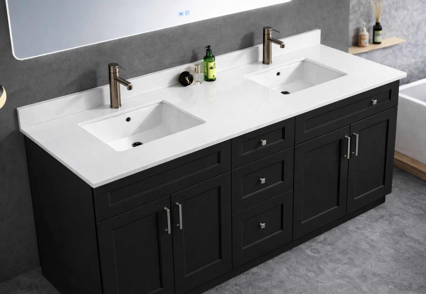 73" x 22.5" Pure White Double Sink Countertop