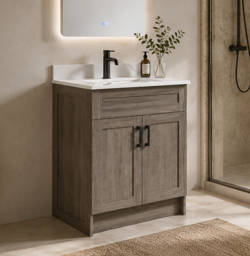 24″ Bathroom Vanity Oak Light (MDF). Free Standing