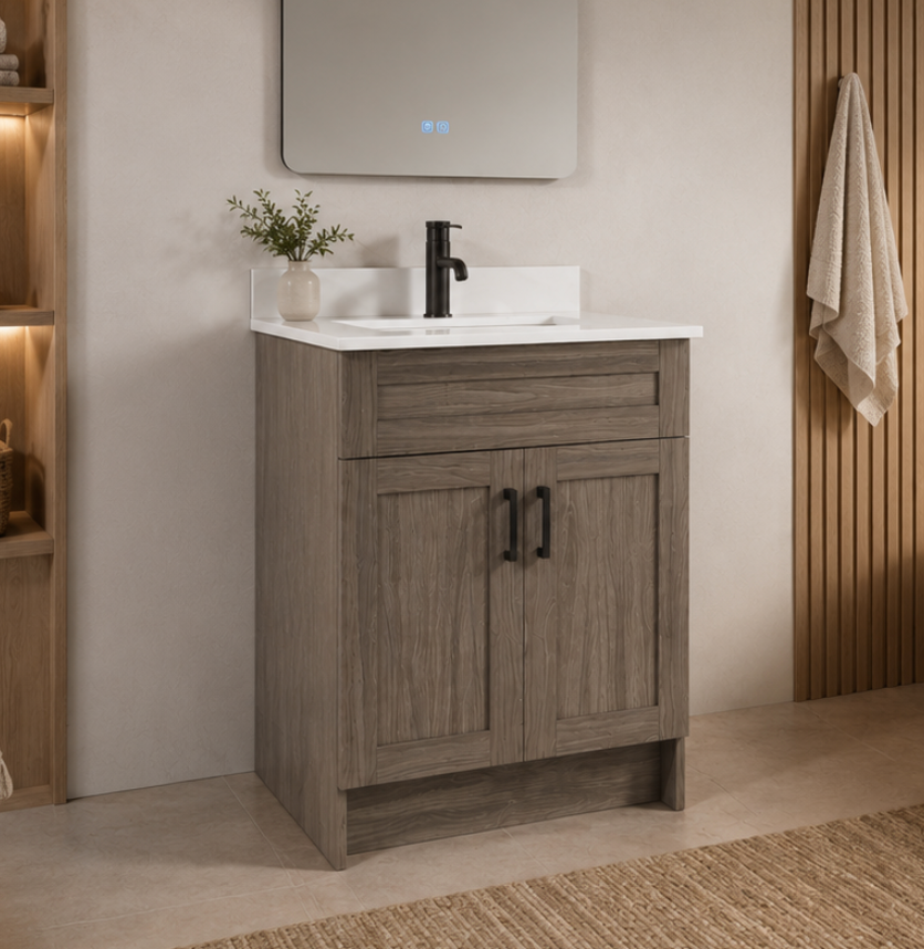 24″ Bathroom Vanity Oak Light (MDF). Free Standing