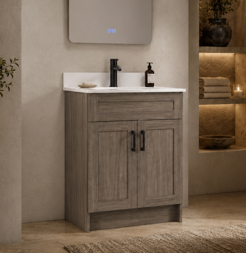 24″ Bathroom Vanity Oak Light (MDF). Free Standing