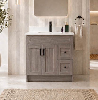 42″ Bathroom Vanity Oak Light (MDF) with Two Side Drawers. Free Standing