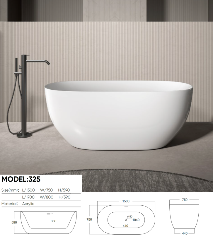 325-1500&1700 Acrylic Freestanding Bathtub