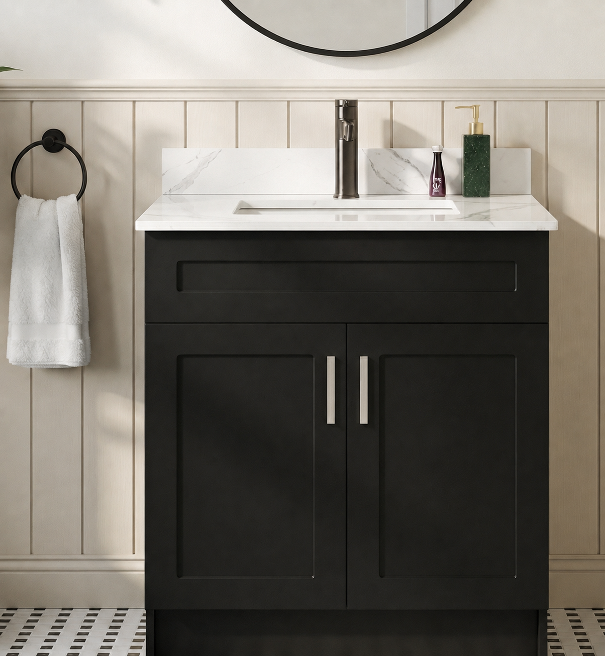 30″ Bathroom Vanity (HDF). Double Doors. Free Standing Bathroom Cabinet