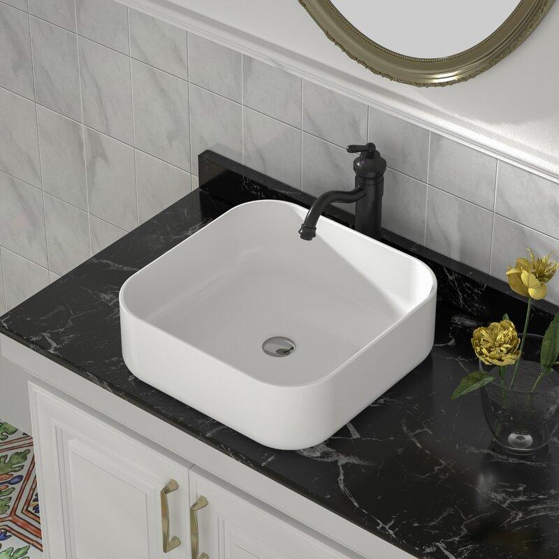Square Ceramic Vessel Sink – White Finish