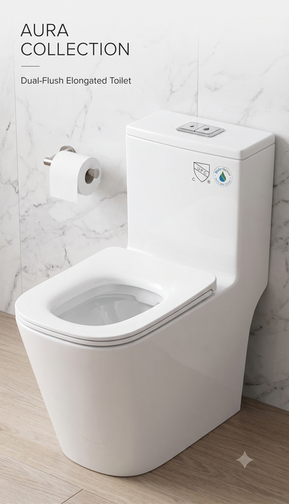 T2023 White One-Piece Dual-Flush Elongated Toilet
