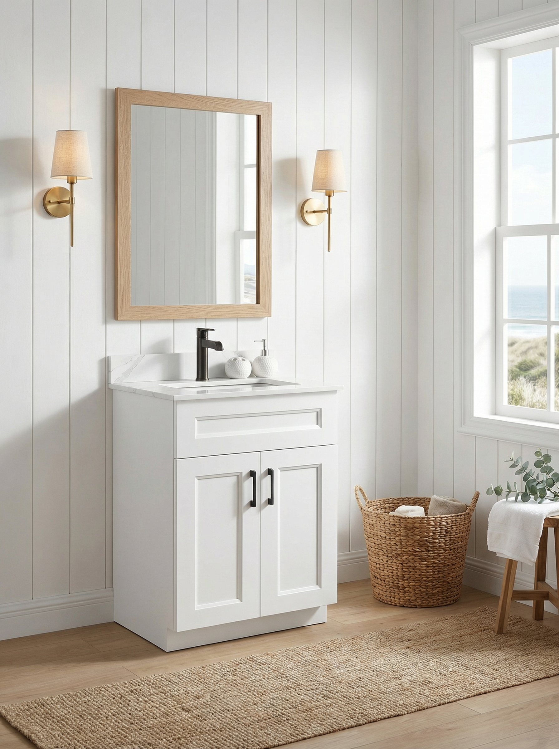 24″ Bathroom Vanity (Pinewood) Double Doors Free Standing Bathroom Cabinet