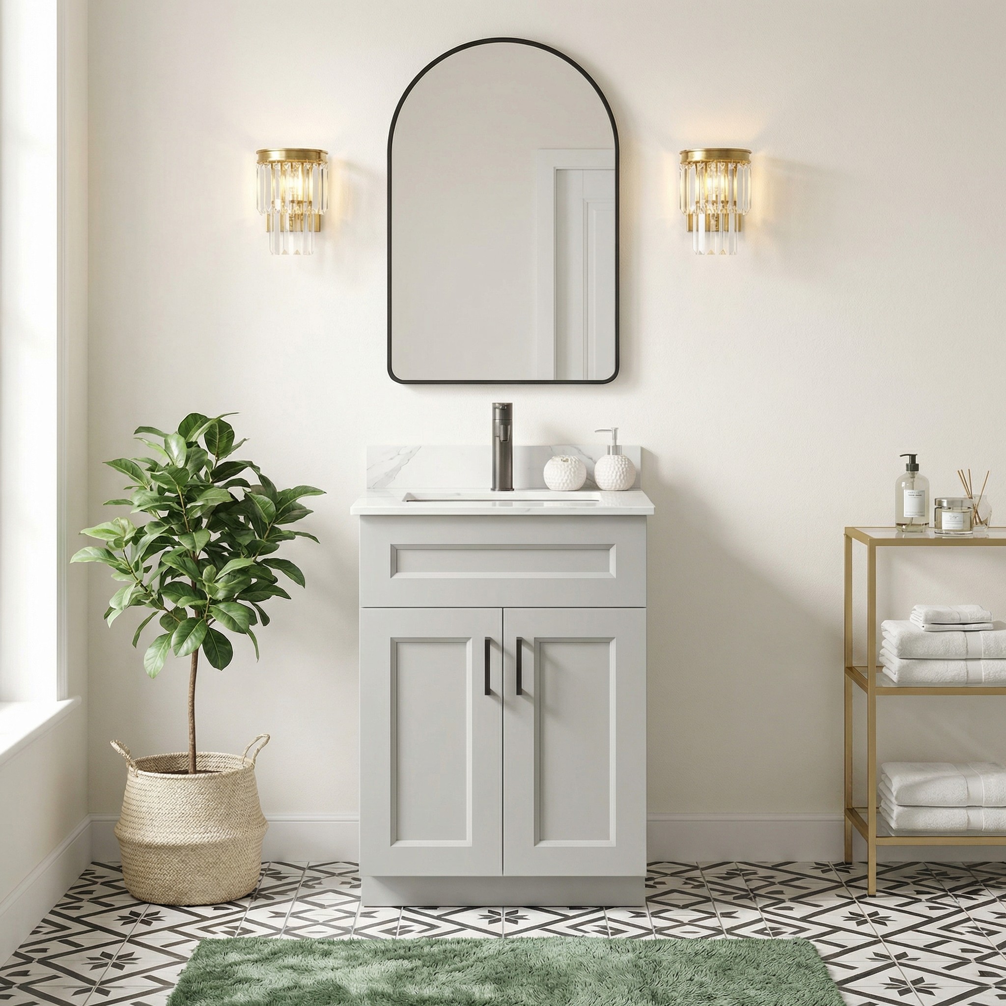 24″ Bathroom Vanity (Pinewood) Double Doors Free Standing Bathroom Cabinet
