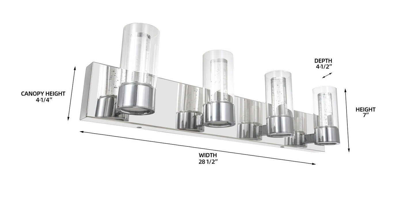 28.5'' Modern Chrome Glass Cylinder Vanity Light – 4-Light
