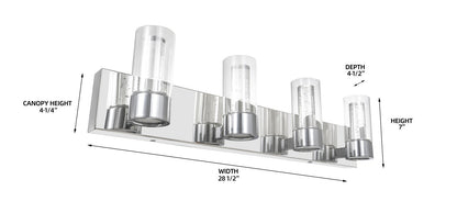 28.5'' Modern Chrome Glass Cylinder Vanity Light – 4-Light