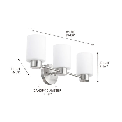 20'' Traditional Brushed Nickel 3-Light Vanity Light with Frosted Glass Shades