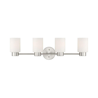 28'' Traditional Brushed Nickel 4-Light Vanity Light with Frosted Glass Shades