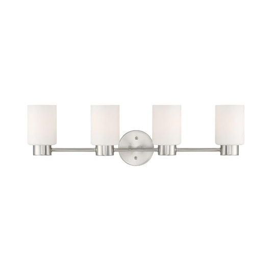 28'' Traditional Brushed Nickel 4-Light Vanity Light with Frosted Glass Shades