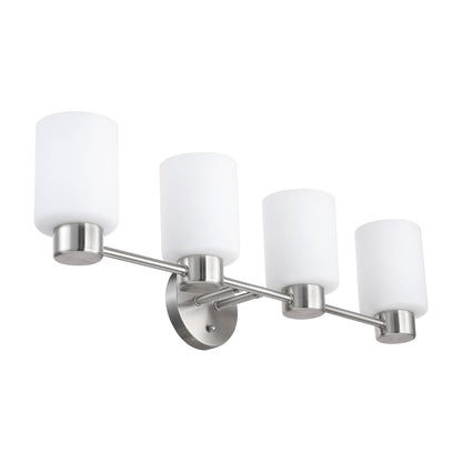 28'' Traditional Brushed Nickel 4-Light Vanity Light with Frosted Glass Shades