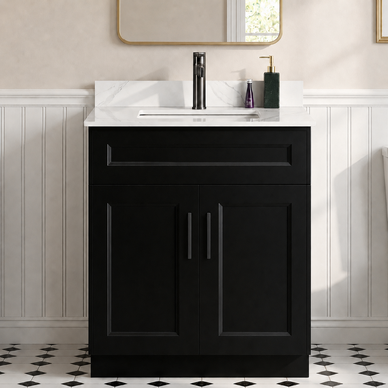 30″ Bathroom Vanity (Pinewood) Double Doors Free Standing Bathroom Cabinet