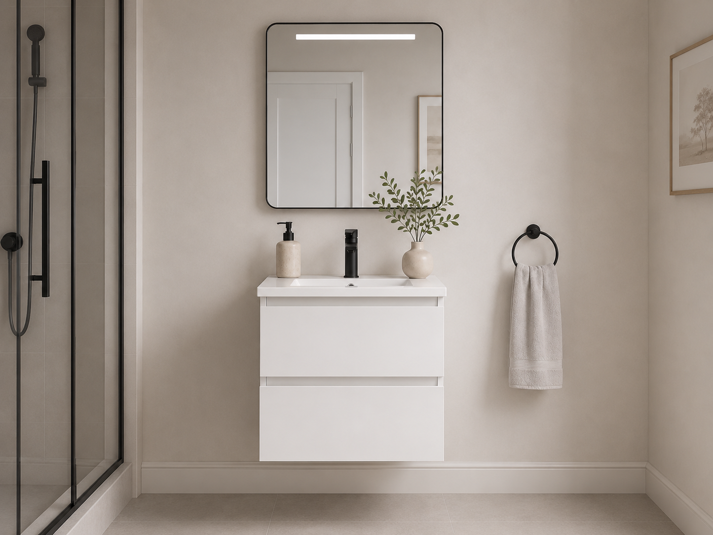 24" HC Series Hanging Vanity With Single Sink and Storage