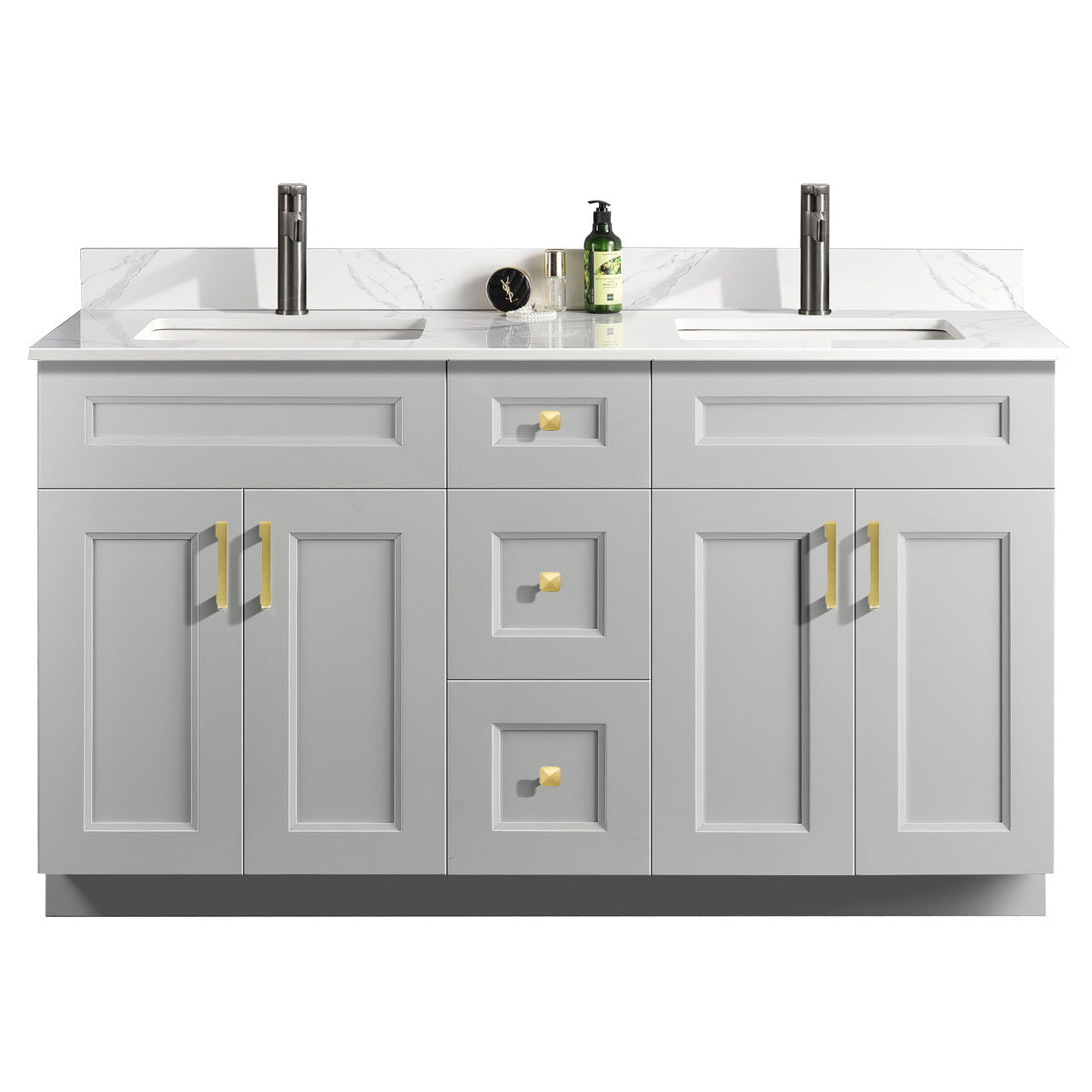 60″ Double Sink Bathroom Vanity (Pinewood). Free Standing Bathroom Cabinet