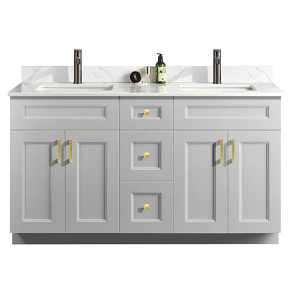 60″ Double Sink Bathroom Vanity (Pinewood). Free Standing Bathroom Cabinet