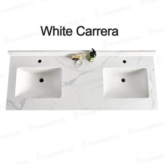 61" x 22.5" White Carrara Double Sink Countertop