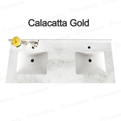 60″ Bathroom Vanity Oak Light (MDF) with Three Drawers in the Center. Double Sink. Free Standing