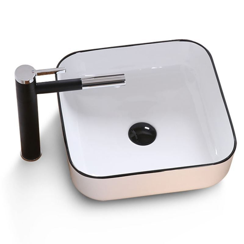Square Ceramic Vessel Sink – White with Black Rim