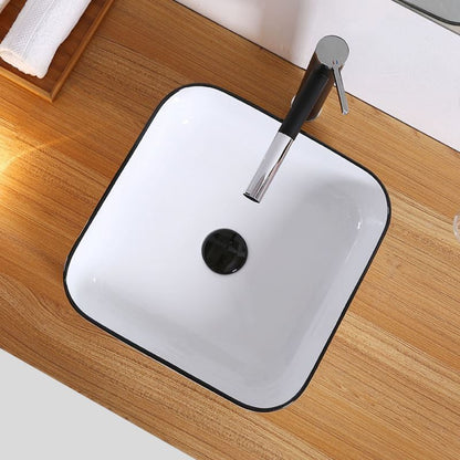 Square Ceramic Vessel Sink – White with Black Rim