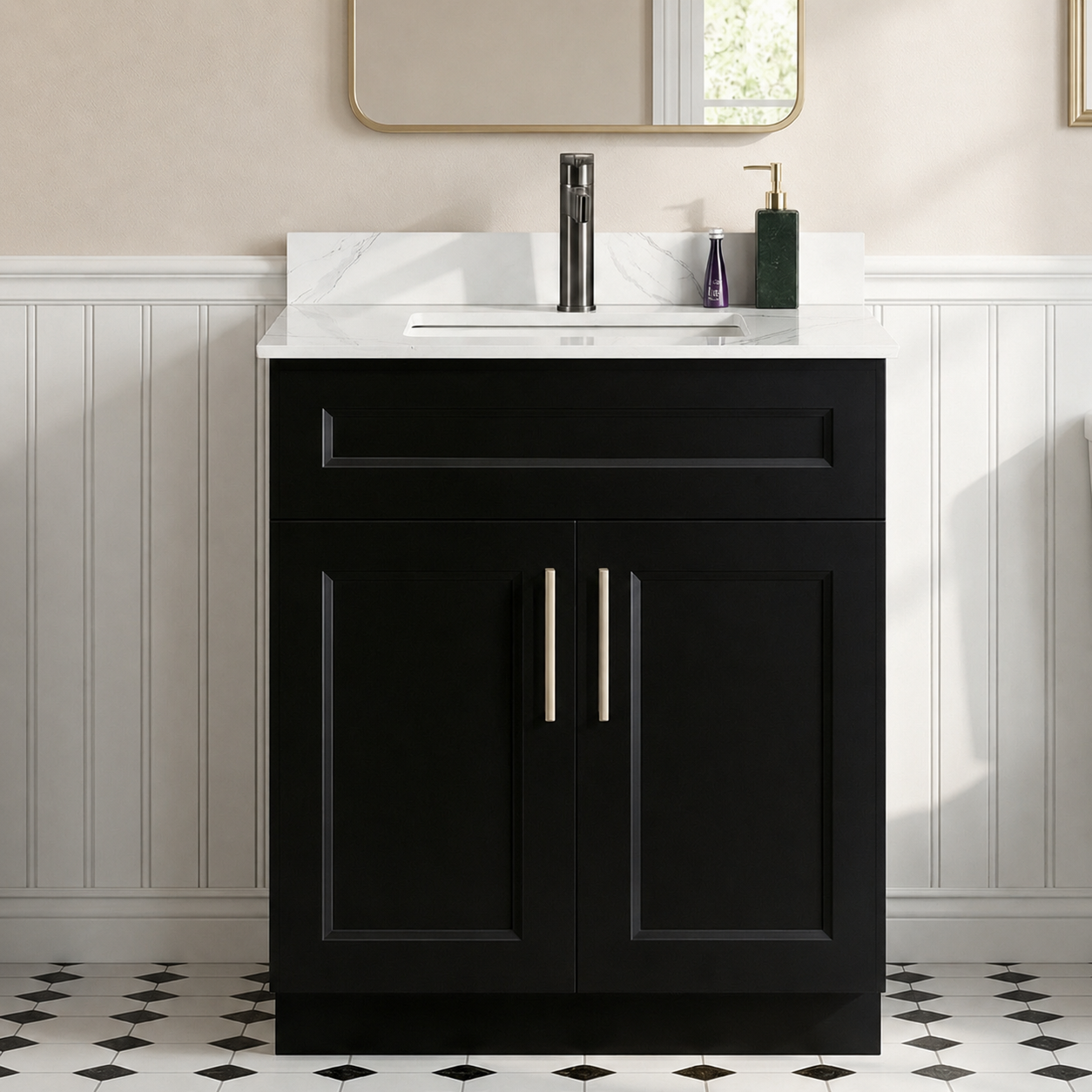 30″ Bathroom Vanity (Pinewood) Double Doors Free Standing Bathroom Cabinet
