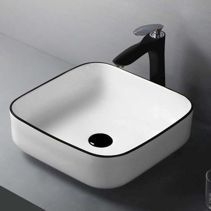 Square Ceramic Vessel Sink – White with Black Rim