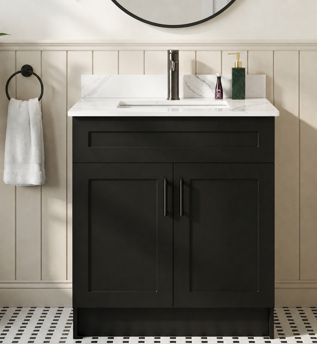 30″ Bathroom Vanity (HDF). Double Doors. Free Standing Bathroom Cabinet