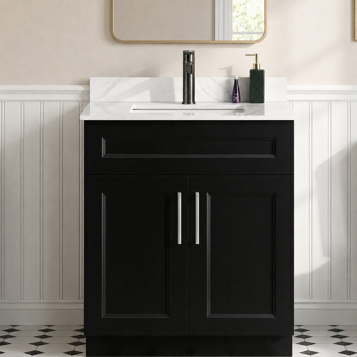 30″ Bathroom Vanity (Pinewood) Double Doors Free Standing Bathroom Cabinet