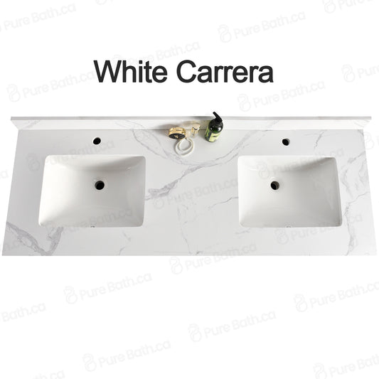 73" x 22.5" White Carrara Double Sink Countertop