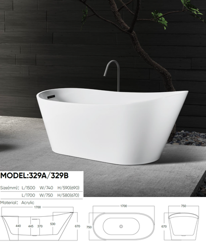329-1500&1700 Acrylic Freestanding Bathtub