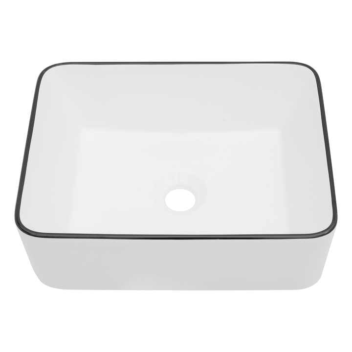 Rectangular Ceramic Vessel Sink – White with Black Trim